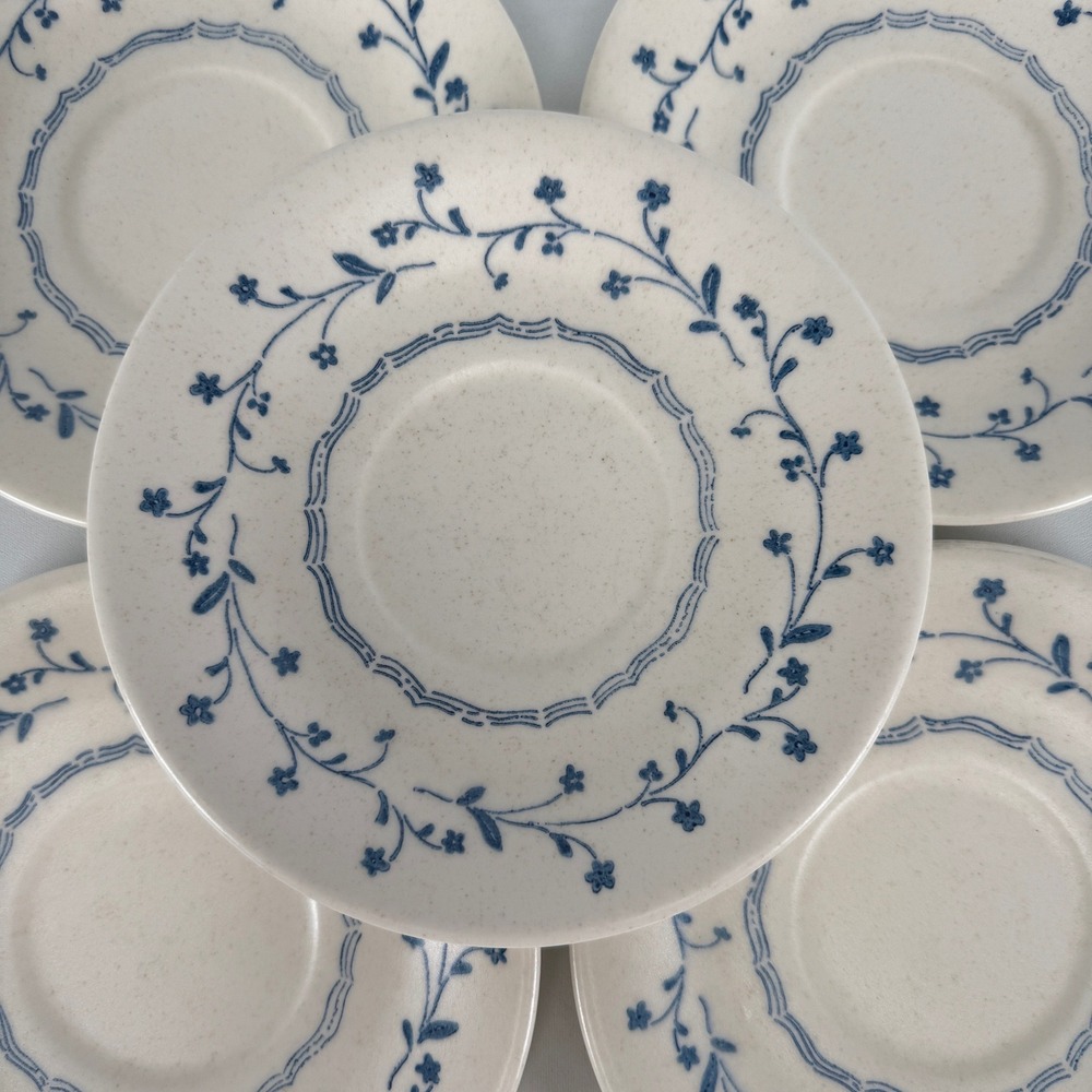 Royal China Americana Blue Floral Saucers Set of 5 Vintage Ironstone USA Made